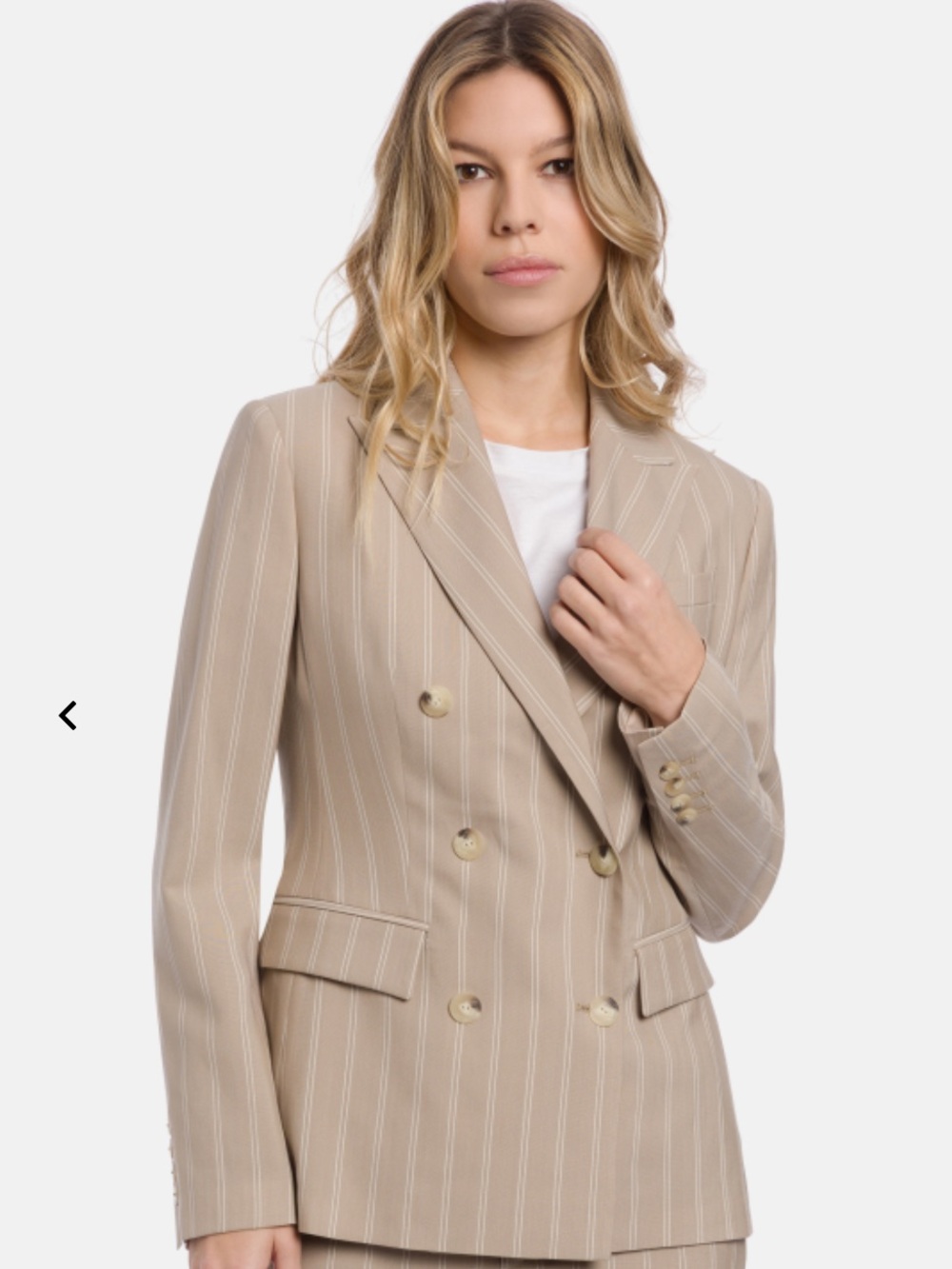 LOFT Beige Pinstripe Double-Breasted Blazer
